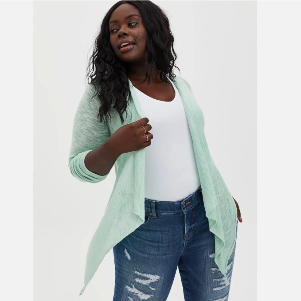 New Torrid Light Green 3/4 Sleeve‎ Open Front Lightweight Cardigan size 2X